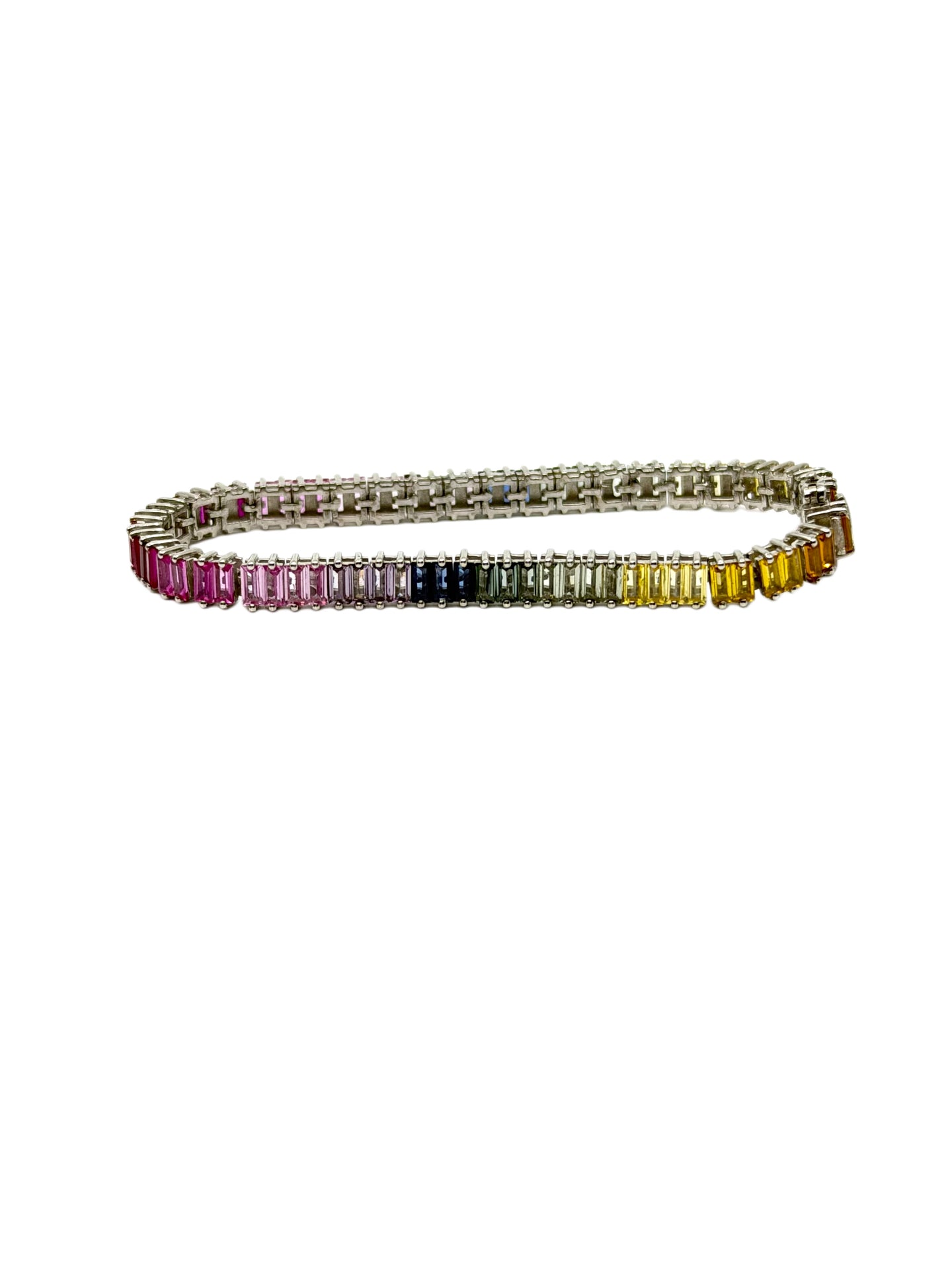 Rainbow sapphire bracelet laid flat