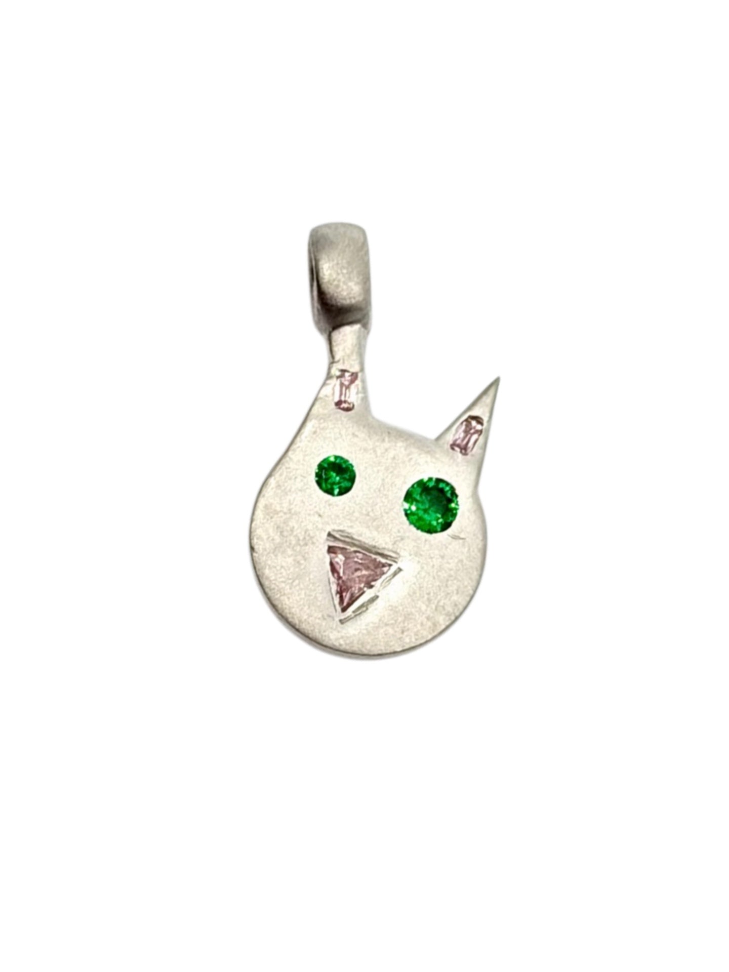 Silver Cat Ring with Emerald & Sapphire
